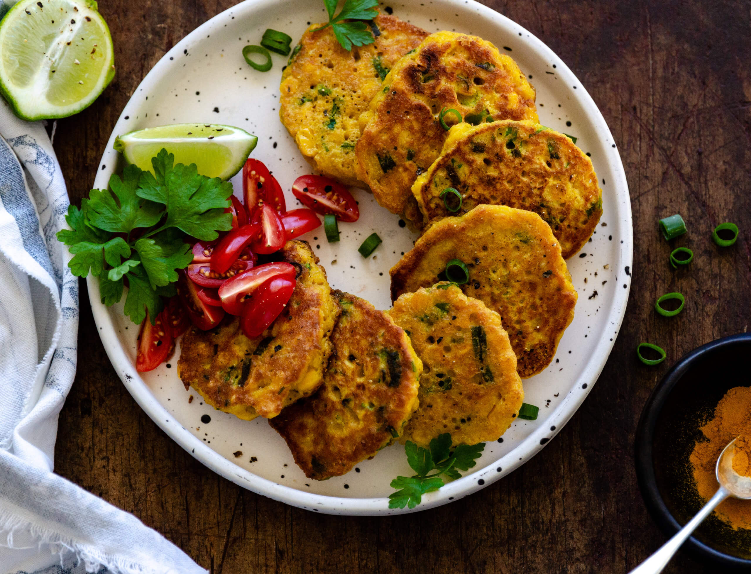 Turmeric Spring Onion Corn Fritters