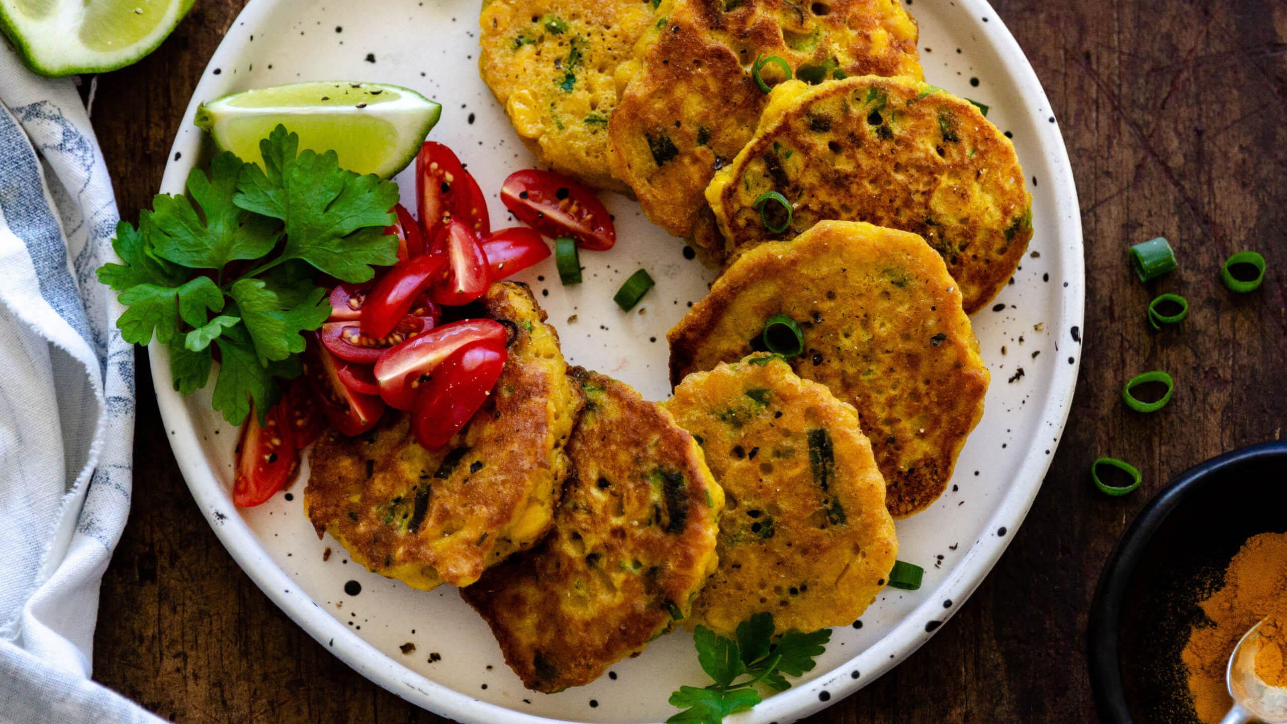 Corn Fritters with Turmeric and Spring Onion